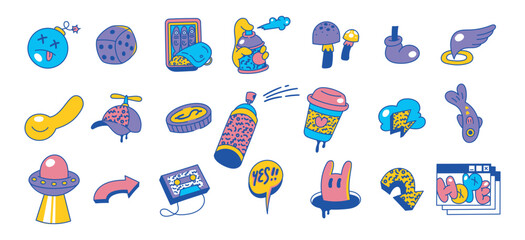 Set of Bright Color Retro Cartoon Icon Design Elements