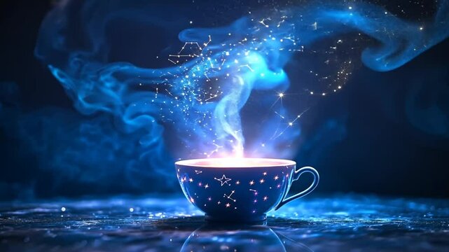 Glowing blue cauldron mystical vapor fantasy abstract background image