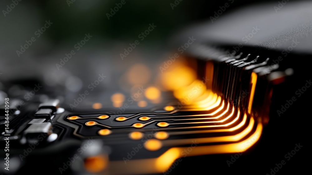 Poster close-up view of illuminated circuit board components