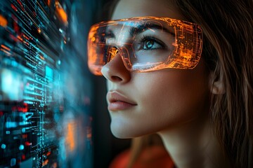 Modern Woman Using Computer at Night