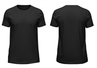 Naklejka premium A black t-shirt is displayed from the front and back on a white background