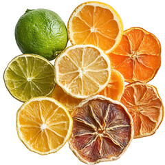 Fototapeta premium Citrus fruit slices lemon lime orange dried fruit food diet on transparent background