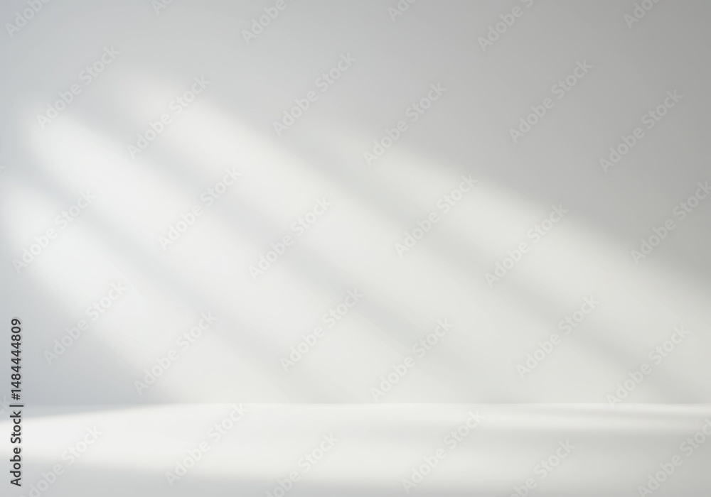 Poster sunlight streams through a window casting shadows on a white wall in an empty room