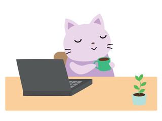 リモートワークの合間に休憩するネコ　主線なし