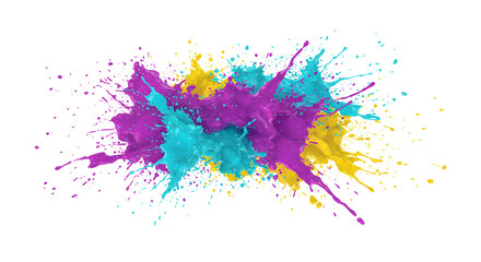 Fototapeta premium Transparent Tri-color artistic splash with cyan, magenta, and yellow