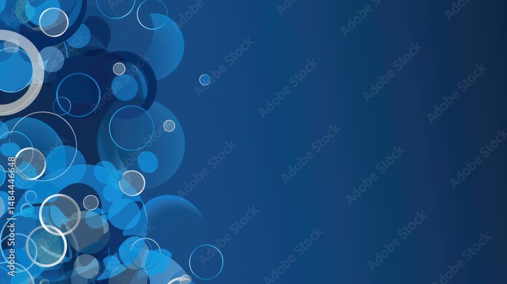 Fototapete Layered blue circles in various sizes creating a textured abstract background. Background image of 3D rendering of blue geometric shape with circle overlapping and floating on background. AIG51.