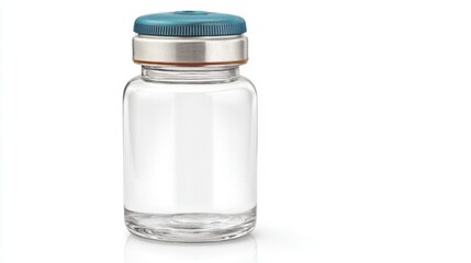 Empty glass bottle with blue cap isolated on white background. Generative AI