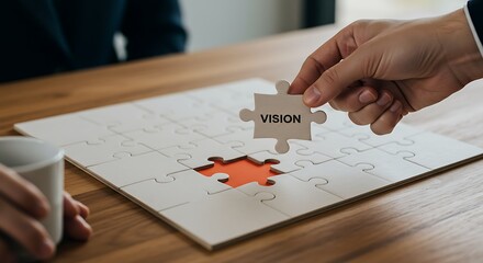 Completing Jigsaw Puzzle with Vision Piece Held by Hand