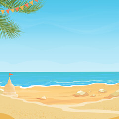 Beach Background with Sandcastle and Ocean View