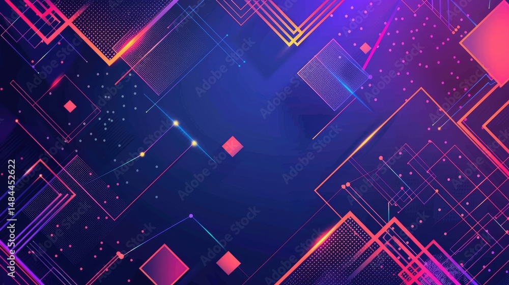Aufkleber abstract artwork of glowing light of geometric shapes floating and scattering at dark space backgrou