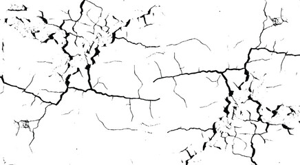 Crack vector set. Grunge urban graphic elements of rough surface. Dust overlay distress grained texture. One color graphic resource. 