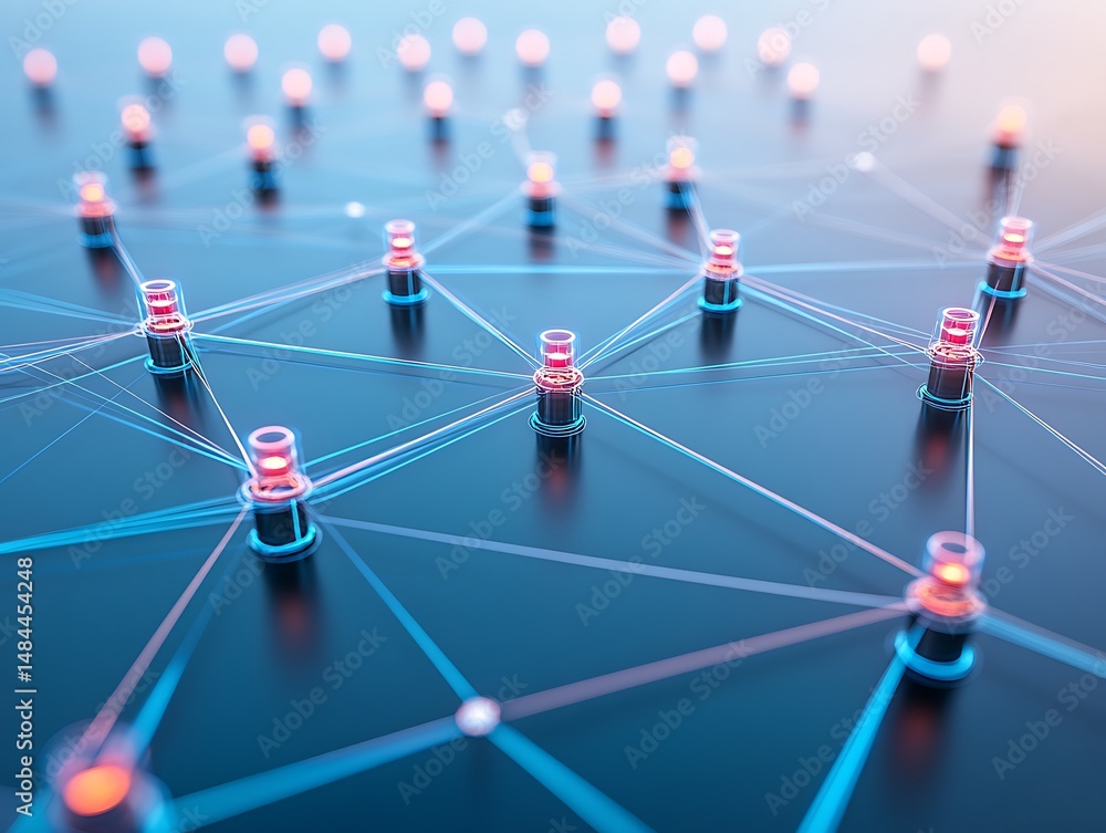 Aufkleber futuristic connection network with glowing nodes and blue lines design concept