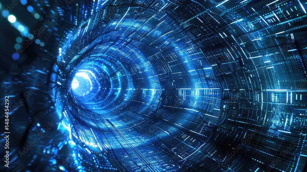 Poster abstract picture of blue light particle with digital technology style design connecting become dynam