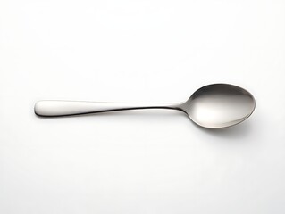Stainless steel spoon on a white background, in a studio photo.