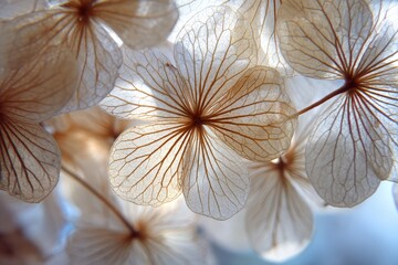 Delicate, dried flower petals, close-up view, showcasing intricate veins.