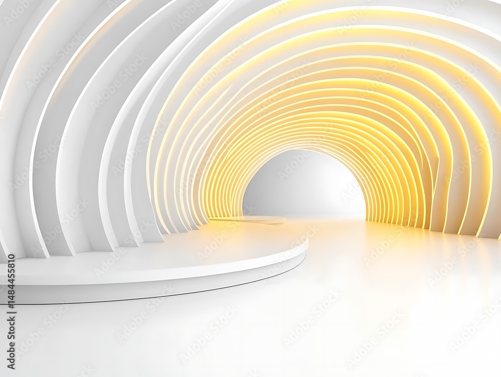 Poster luminous passage with curved partitions illuminates modern architecture