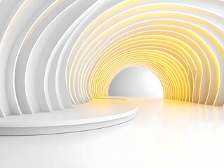 Obraz premium Luminous passage with curved partitions illuminates modern architecture