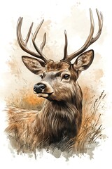 Watercolor Deer Portrait