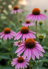 Echinacea Blooms: Soft Pink Petals in a Serene Garden