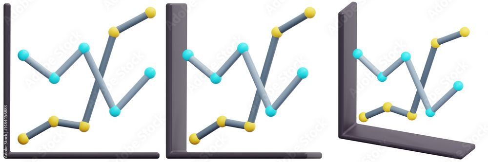 Aufkleber set of abstract 3d chart with cyan and yellow nodes 3d render icon illustration