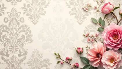 Subtle floral damask design in muted tones, elegant and refined , art, wallpaper
