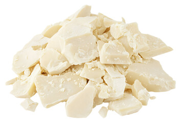 Heap of rich cocoa butter pieces on a dark background isolated shot