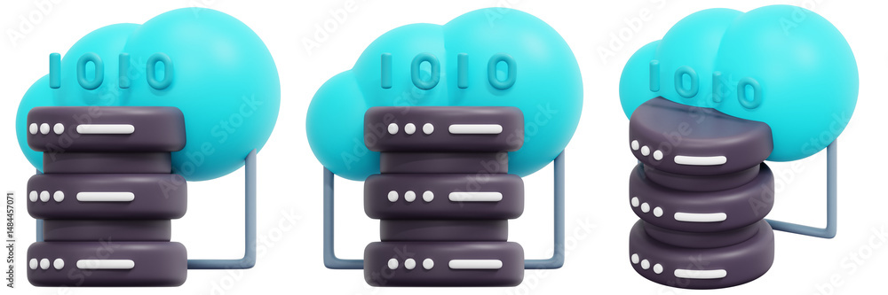 Aufkleber set of abstract 3d illustration of cloud computing data storage 3d render icon illustration