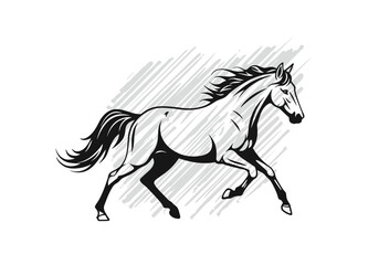 Dynamic Black and White Horse in Motion Against a Streaked Background