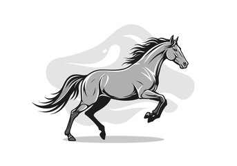 Dynamic Gray Horse Illustration with Flowing Mane and Tail in MidGallop