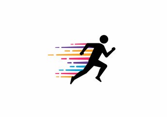 Dynamic Runner Silhouette with Colorful Speed Lines Forward Motion