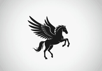 Majestic Silhouette of a Winged Horse in Dynamic Upward Pose