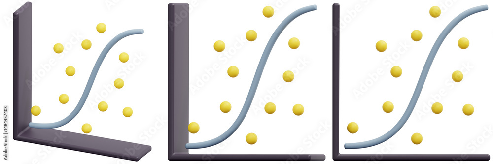 Aufkleber set of abstract data visualization with curved line and yellow points 3d render icon illustration