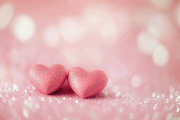 Obraz premium Two pink hearts on a pink background
