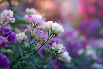 Obraz premium Close-up view of vibrant purple and white flowers in bloom.