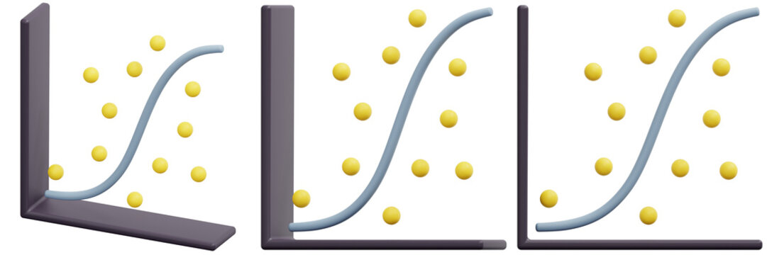 Set of Abstract Data Visualization with Curved Line and Yellow Points 3d Render Icon Illustration