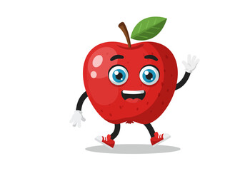 Cheerful Red Apple Cartoon Character Waving