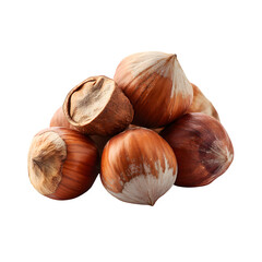 Fototapeta premium Hazelnuts falling through air with natural soft light, isolated on white, showing rich texture and color tones, high quality food image for design, version 1