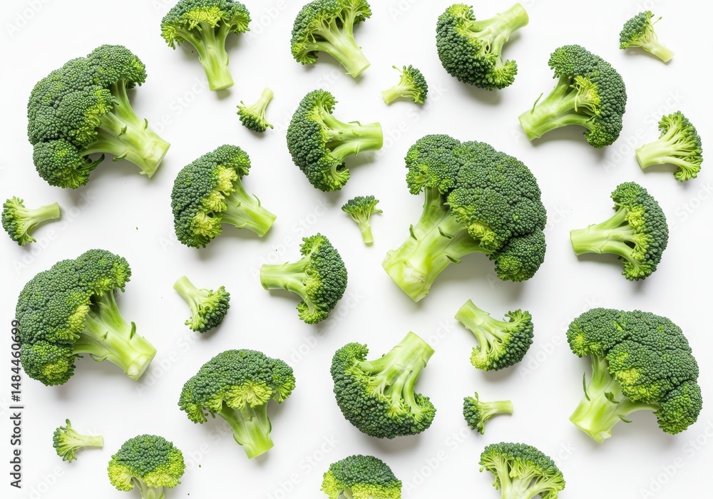 Aufkleber scattered broccoli florets create a fresh and healthy pattern on a white background