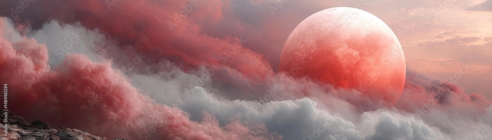 Aufkleber red moon behind black clouds at night with abstract fire concept. stunning landscape with vibrant cl