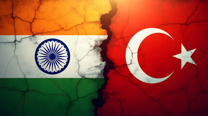 Boycott India vs Turkey National Flags Icon cracked wall Backgrounds, Abstract international political Relationship Friendship Divided Conflicts, Photo Illustration Image Picture Photography Wallpaper