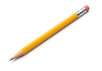 A single yellow pencil with a pink eraser lies diagonally on a white surface