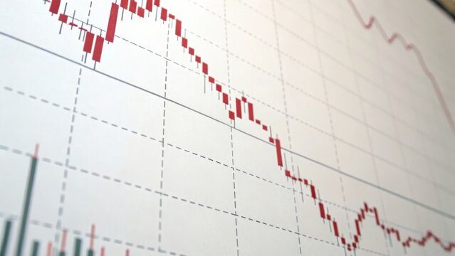 A stock market chart displays a sharp downward trend, indicating a significant decline in financial performance over time.