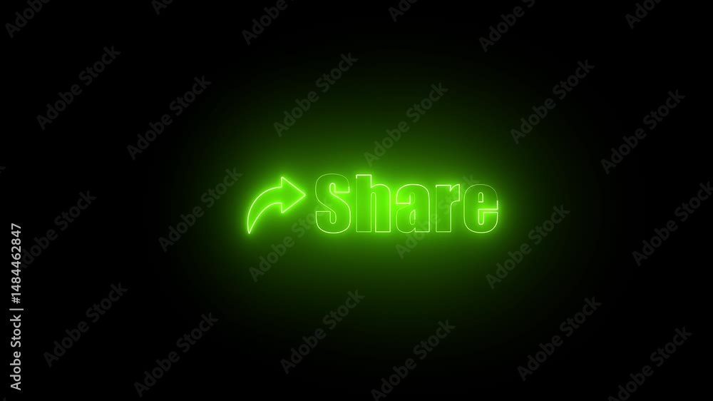 Poster neon text share button animation background.