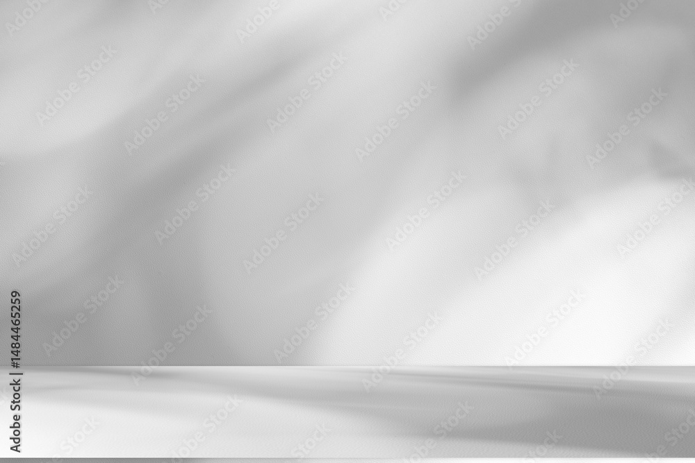Aufkleber wall interior background, studio and backdrops show products.with shadow from window color white and
