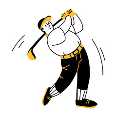 A drawing style illustration showing golf player hitting 
