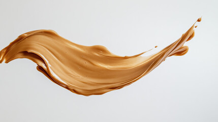 A creamy, appetizing wave of peanut butter presented against a plain white backdrop. 