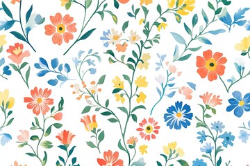 Delicate floral pattern with various blooms and foliage