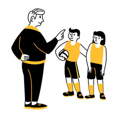 A sketchy illustration showing sports coach giving instructions
