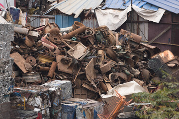 A pile of metal waste of the same type