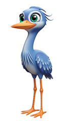 Obraz premium Cartoon blue heron with big green eyes stands tall